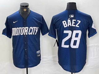 Men's MLB Detroit Tigers #28 Javier Baez 2024 Navy City Connect Cool Base Nike Limited Stitched Jersey