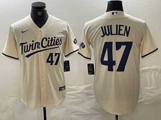 Men's MLB Minnesota Twins #47 Edouard Julien Cream Nike Cool Base Stitched Baseball Jerseys