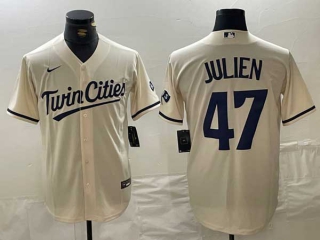 Men's MLB Minnesota Twins #47 Edouard Julien Cream Nike Cool Base Stitched Baseball Jersey