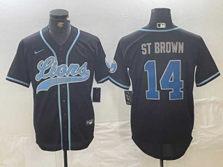 Men's NFL Detroit Lions #14 Amon-Ra St. Brown Black Cool Base Stitched Baseball Jersey