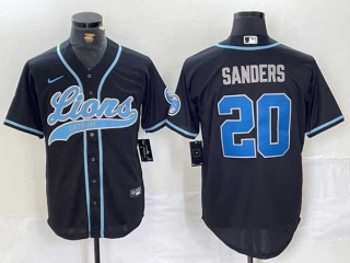 Men's NFL Detroit Lions #20 Barry Sanders Black With Patch Cool Base Stitched Baseball Jersey