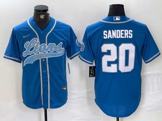 Men's NFL Detroit Lions #20 Barry Sanders Blue With Patch Cool Base Stitched Baseball Jersey