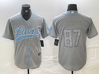 Men's NFL Detroit Lions #87 Sam LaPorta Gray With Patch Cool Base Stitched Baseball Jersey