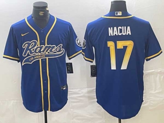 Men's NFL Los Angeles Rams #17 Puka Nacua Royal With Patch Cool Base Stitched Baseball Jersey