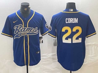 Men's NFL Los Angeles Rams #22 Blake Corum Royal With Patch Cool Base Stitched Baseball Jersey