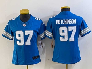 Women's NFL Detroit Lions #97 Aidan Hutchinson Blue Vapor F.U.S.E. Nike Limited Stitched Jersey