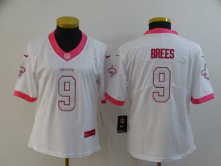 Women's NFL New Orleans Saints #9 Drew Brees White Pink Nike Limited Stitched Jersey