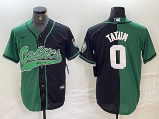 Men's NBA Boston Celtics #0 Jayson Tatum Black Kelly Green With Patch Cool Base Stitched Nike Baseball Jersey