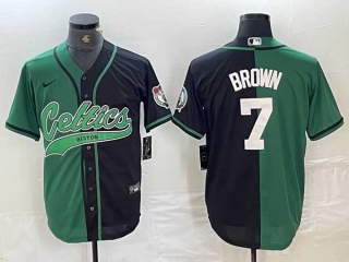 Men's NBA Boston Celtics #7 Jaylen Brown Black Kelly Green With Patch Cool Base Stitched Nike Baseball Jersey