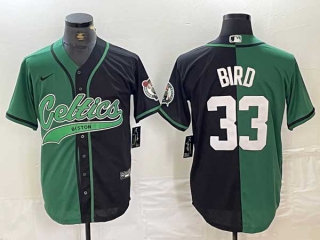 Men's NBA Boston Celtics #33 Larry Bird Black Kelly Green With Patch Cool Base Stitched Nike Baseball Jersey