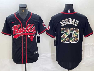 Men's NBA Chicago Bulls #23 Michael Jordan Black Camo With Patch Cool Base Stitched Baseball Jersey