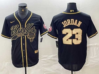 Men's NBA Chicago Bulls #23 Michael Jordan Black Gold With Patch Cool Base Stitched Baseball Jersey