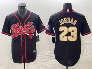 Men's NBA Chicago Bulls #23 Michael Jordan Black Red Gold With Patch Cool Base Stitched Baseball Jersey