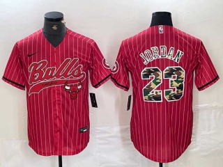 Men's NBA Chicago Bulls #23 Michael Jordan Red Camo Pinstripe Cool Base Stitched Baseball Jersey