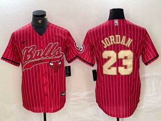 Men's NBA Chicago Bulls #23 Michael Jordan Red Gold Pinstripe Cool Base Stitched Baseball Jersey