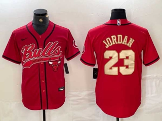 Men's NBA Chicago Bulls #23 Michael Jordan Red Gold With Patch Cool Base Stitched Baseball Jersey