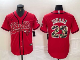 Men's NBA Chicago Bulls #23 Michael Jordan Red Camo With Patch Cool Base Stitched Baseball Jersey