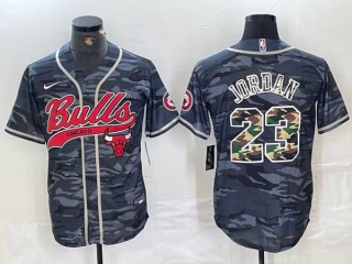 Men's NBA Chicago Bulls #45 Michael Jordan Navy Camo With Patch Cool Base Stitched Baseball Jersey