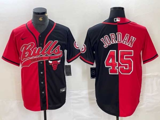 Men's NBA Chicago Bulls #45 Michael Jordan Red Black With Patch Cool Base Stitched Baseball Jersey