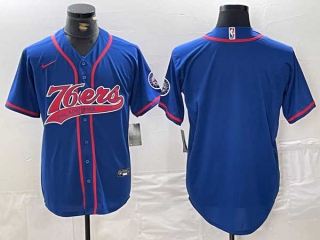 Men's NBA Philadelphia 76ers Royal With Patch Cool Base Stitched Nike Baseball Jersey