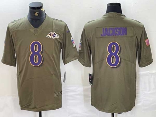 Men's NFL Baltimore Ravens #8 Lamar Jackson Olive USA Flag Patch Stitched Nike Limited Jersey