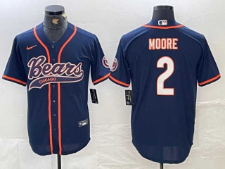 Men's NFL Chicago Bears #2 DJ Moore Navy Blue With Patch Cool Base Stitched Nike Baseball Jersey