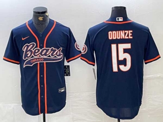 Men's NFL Chicago Bears #15 Rome Odunze Navy Blue With Patch Cool Base Stitched Nike Baseball Jersey