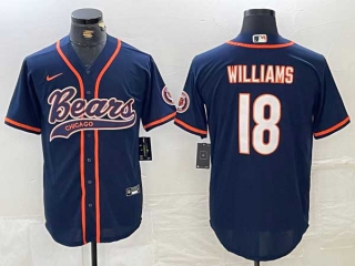 Men's NFL Chicago Bears #18 Caleb Williams Navy Blue With Patch Cool Base Stitched Nike Baseball Jersey