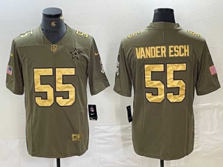 Men's NFL Dallas Cowboys #55 Leighton Vander Esch Olive Gold USA Flag Patch Stitched Nike Limited Jersey