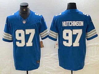 Men's NFL Detroit Lions #97 Aidan Hutchinson Blue 2024 F.U.S.E. Vapor Limited Nike Stitched Jersey