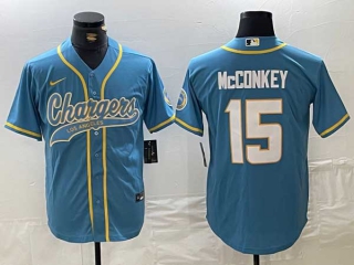 Men's NFL Los Angeles Chargers #15 Ladd McConkey Blue Cool Base Stitched Nike Baseball Jersey