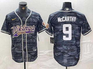 Men's NFL Minnesota Vikings #9 J.J. McCarthy Gray Camo Cool Base Stitched Baseball Jersey