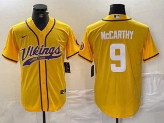 Men's NFL Minnesota Vikings #9 J.J. McCarthy Yellow Cool Base Stitched Nike Baseball Jersey