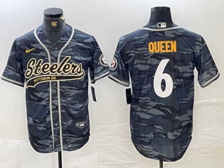 Men's NFL Pittsburgh Steelers #6 Patrick Queen Camo With Patch Cool Base Stitched Baseball Jersey