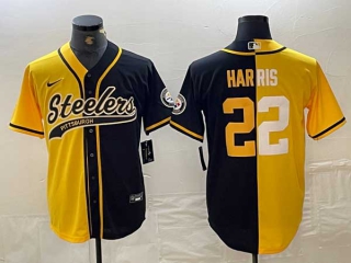 Men's NFL Pittsburgh Steelers #22 Najee Harris Yellow Black Split With Patch Cool Base Stitched Baseball Jersey