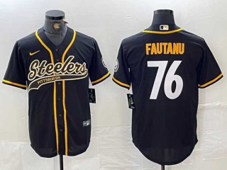 Men's NFL Pittsburgh Steelers #76 Troy Fautanu Black With Patch Cool Base Stitched Baseball Jersey