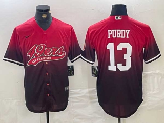 Men's NFL San Francisco 49ers #13 Brock Purdy Red Black With Patch Cool Base Stitched Nike Baseball Jersey