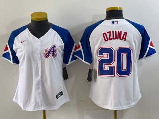 Women's MLB Atlanta Braves #20 Marcell Ozuna White 2023 City Connect Cool Base Stitched Jersey