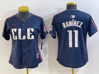 Women's MLB Cleveland Guardians #11 Jose Ramirez Nike Navy With Patch 2024 City Connect Limited Stitched Jersey