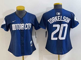 Women's MLB Detroit Tigers #20 Spencer Torkelson 2024 Navy City Connect Cool Base Limited Stitched Jersey