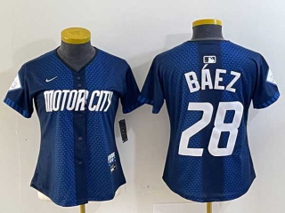 Women's MLB Detroit Tigers #28 Javier Baez 2024 Navy City Connect Cool Base Limited Stitched Jersey