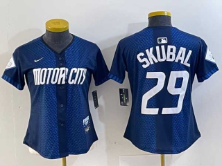 Women's MLB Detroit Tigers #29 Tarik Skubal 2024 Navy City Connect Cool Base Limited Stitched Jersey