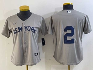 Women's MLB New York Yankees #2 Derek Jeter Grey Field of Dreams Cool Base Stitched Jersey