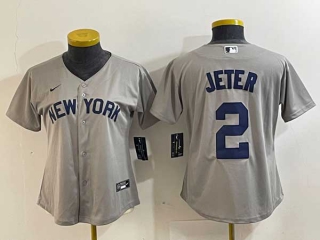 Women's MLB New York Yankees #2 Derek Jeter Grey Field of Dreams Cool Base Stitched Jerseys