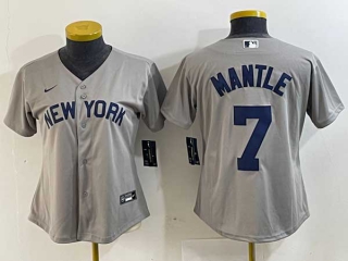 Women's MLB New York Yankees #7 Mickey Mantle Grey Field of Dreams Cool Base Stitched Jerseys