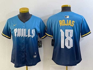 Women's MLB Philadelphia Phillies #18 Johan Rojas Blue 2024 City Connect Limited Stitched Jersey