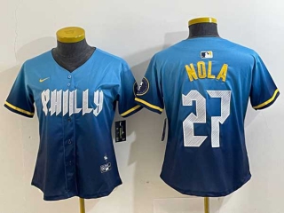 Women's MLB Philadelphia Phillies #27 Aaron Nola Blue 2024 City Connect Limited Stitched Jersey