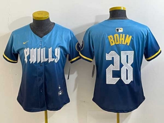 Women's MLB Philadelphia Phillies #28 Alec Bohm Blue 2024 City Connect Limited Stitched Jersey