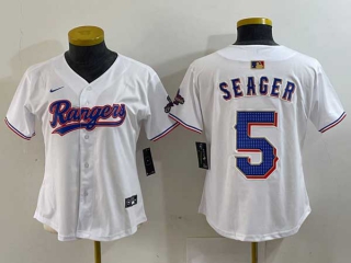 Women's MLB Texas Rangers #5 Corey Seager White 2024 Gold Collection Limited Cool Base Jersey