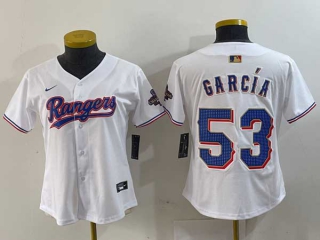 Women's MLB Texas Rangers #53 Adolis Garcia White 2024 Gold Collection Limited Cool Base Jersey